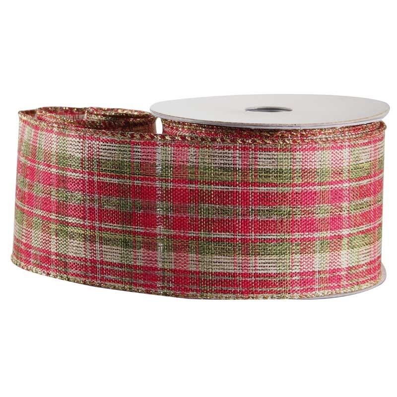 RibbonTartan Green, Gold & Red Fabric