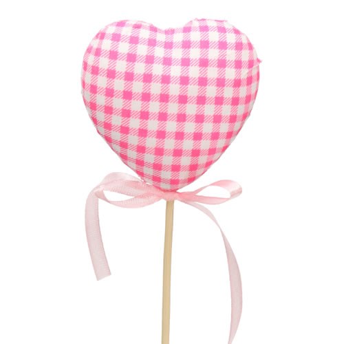 VALENTINES PINK CHEQUERED HEART PICKS