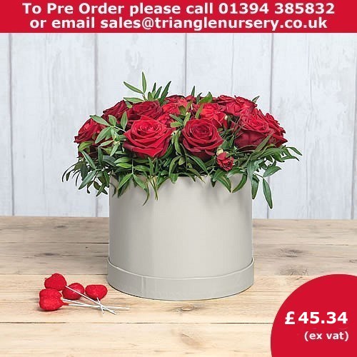 Valentines Fresh Red Rose & Red Spray Rose Hat Box Kit