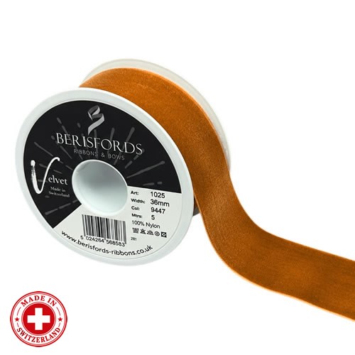 Velvet Ribbon - Copper (36mm x 5m)