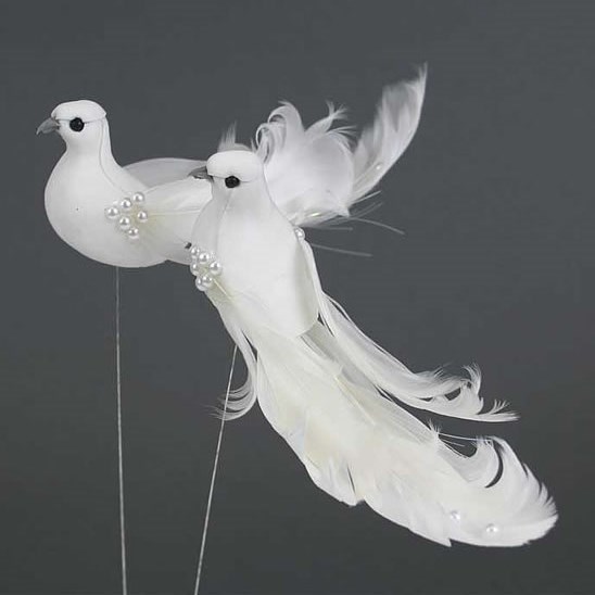 Doves 13cm - white on wires