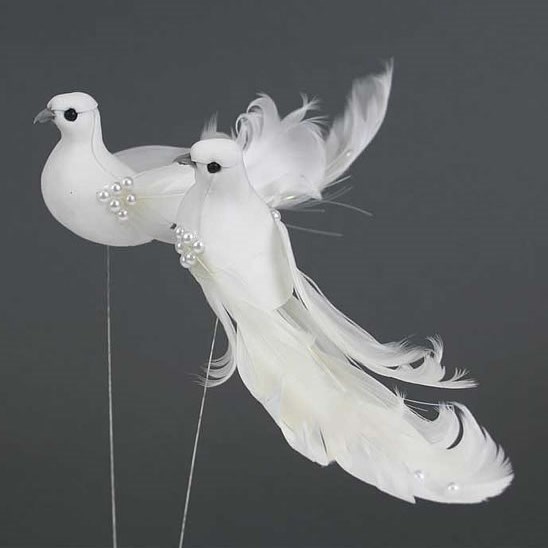 White Doves on Wires 13cm Wholesale Dutch Flowers Direst & Florist