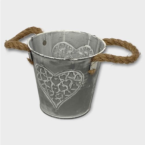 Zinc Bucket with Heart & Rope Handles 12 x 13.5cm