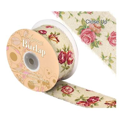 Ribbon Vintage Burlap Rose Print - 50mm