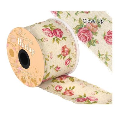 Ribbon Vintage Burlap Rose Print - 70mm