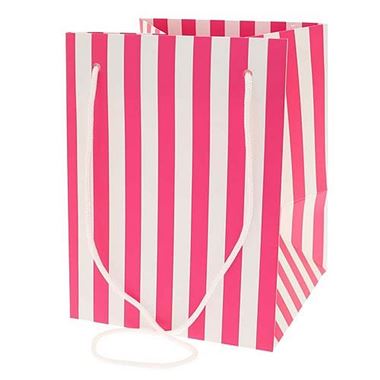 Hand Tied Gift Bag - Hot Pink Candy Stripe 19x25cm