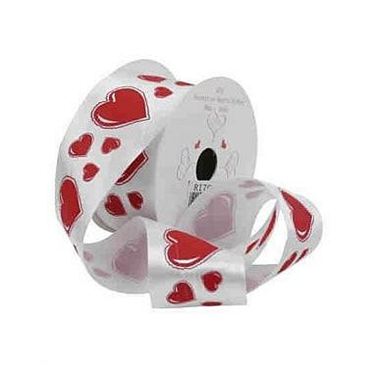 Ribbon White & Red Solid Hearts - 38mm x 10 yds