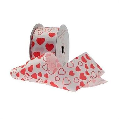 Ribbon White & Red Hearts - 38mm x 10 yds