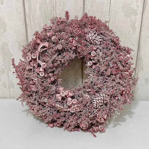 Wreath Waxed Metallic Pink 35cm