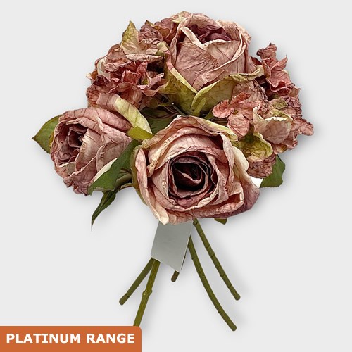 Artificial Faux Dried Valera Rose Posy (Dusty Pink)
