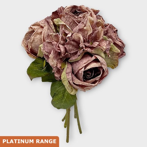 Artificial Faux Dried Valera Rose Posy (Mauve)