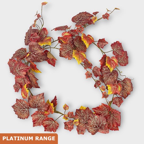 Artificial Faux Grape Leaf Garland Red (Weather Resistant)