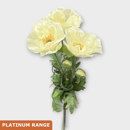 Artificial Faux Poppy Cream/White x 3