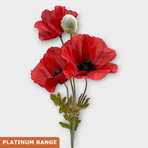 Artificial Faux Poppy Spray Red (3 Heads)