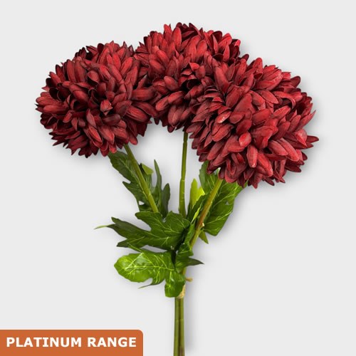 Artificial Faux Chrysanthemum Bloom Red x 3