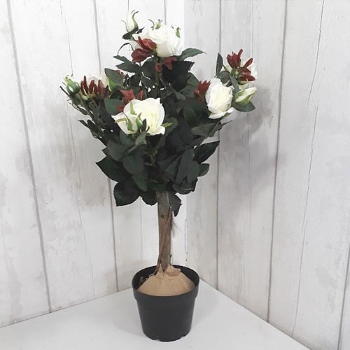 Artificial Faux Potted Rose Tree - Cream