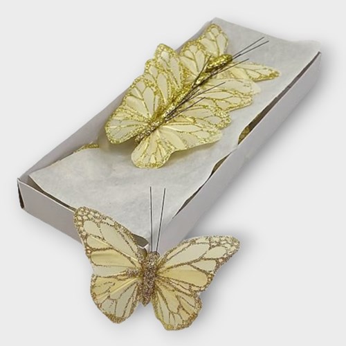 Butterflies Cream/Gold Feather 8cm (with clip)