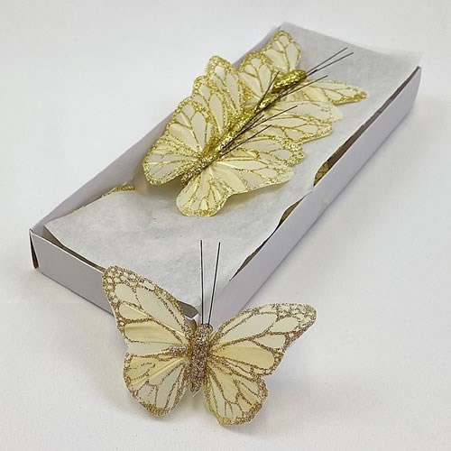 Butterflies Cream/Gold Feather 8cm (with clip)