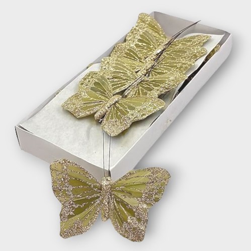 Butterflies Gold Feather 9cm (with clip)