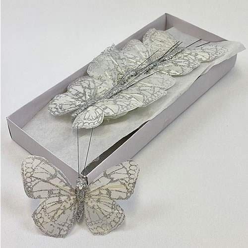 Butterflies Silver Feather 8cm (with clip)