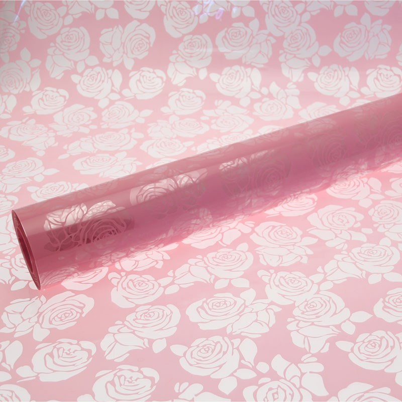 Cellophane Roll - Pink Cut Out Roses *Only 1 left*