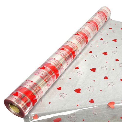 Cellophane Roll - Red Dotty Hearts