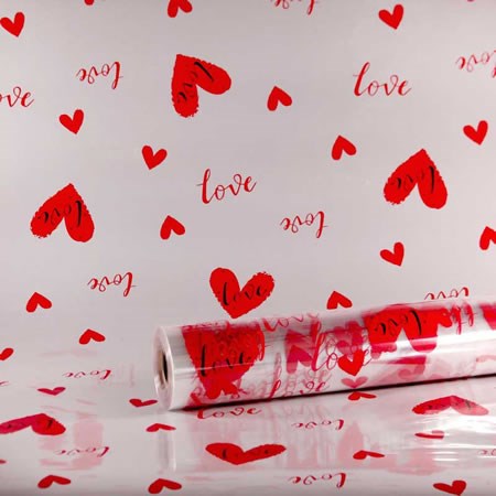 Cellophane Roll - Red Love Hearts