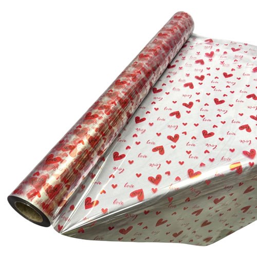 Cellophane Roll - Red Love Hearts