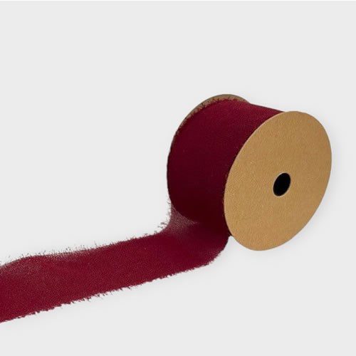 Chiffon Frayed Edge Ribbon - Burgundy 40mm