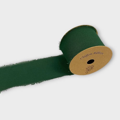 Chiffon Frayed Edge Ribbon - Dark Green 40mm