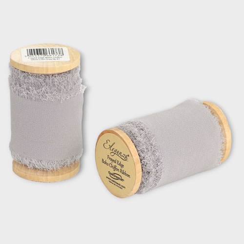 Chiffon Frayed Edge Ribbon - Grey 50mm