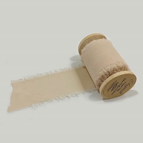 Chiffon Frayed Edge Ribbon - Nude 50mm