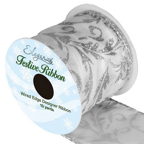 Ribbon Damask Xmas Silver