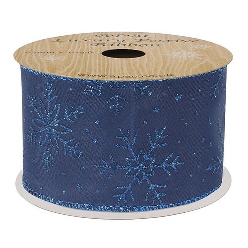 Ribbon - Navy Glitter Snowflake