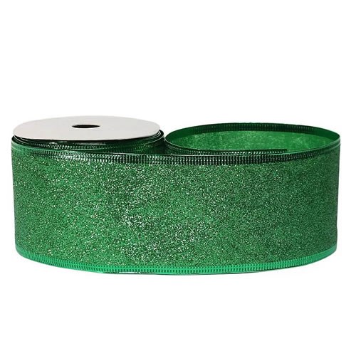 Ribbon Sparkly Green Wire Edge