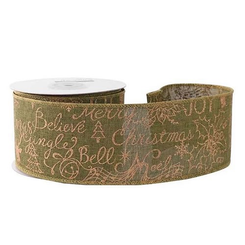 Ribbon Xmas Green with Gold Text