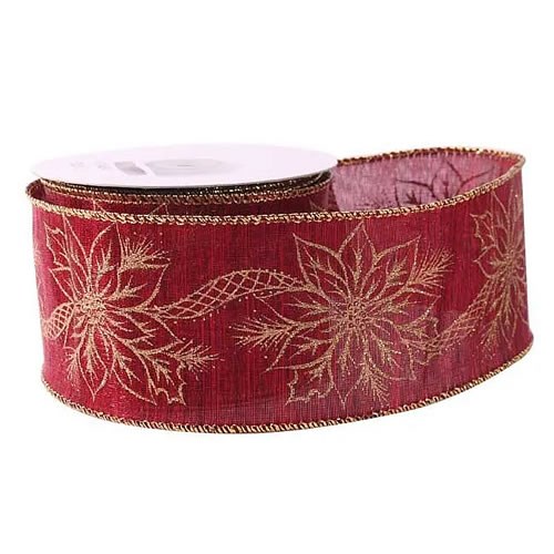 Ribbon Christmas - Red With Poinsettia