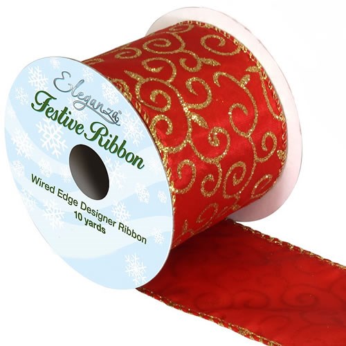 Ribbon Christmas - Red Satin & Gold Filigree