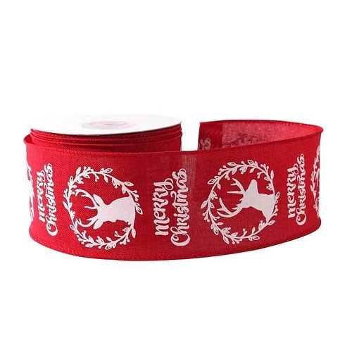 Ribbon Red with Reindeer Wreath