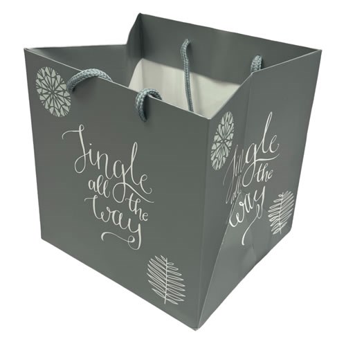 Clearance Item - HAND TIED GIFT BAG - Jingle All The Way Silver 20x18cm