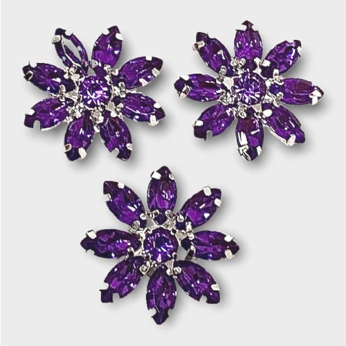 Crystal Flower Purple Diamante Brooches 28mm