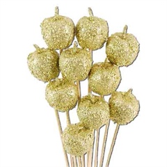 Gold Sparkling Apple Picks 4.5cm wide