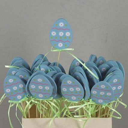 Egg Picks - Blue Wood & Ribbon