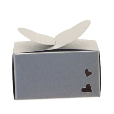 Favour Box - Silver Rectangle with Hearts
