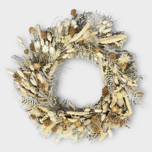 Flower & Fern Wreath - Bleached 50cm (Dried)