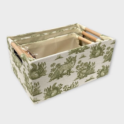Forest Toile Baskets - Green & White