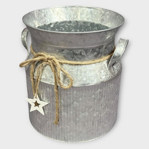 Milk Churn - Galvanised with Jute Bow