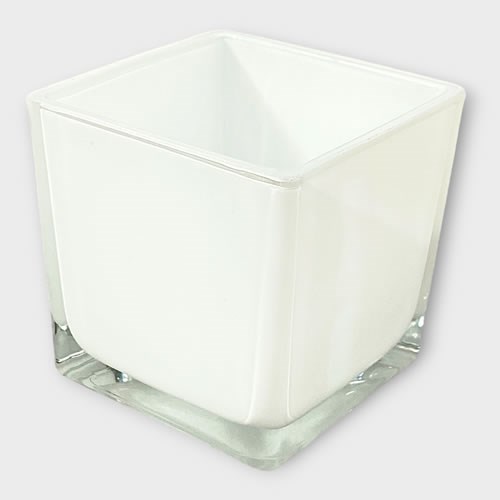 Glass Cube Vase - Tapered White 8cm