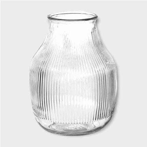 Glass Ribbed Bulbous Vase - 18cm