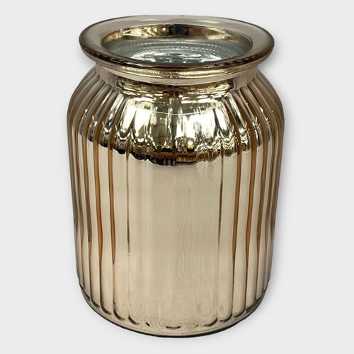 Glass Ribbed Rose Gold Jar - 14.5cm